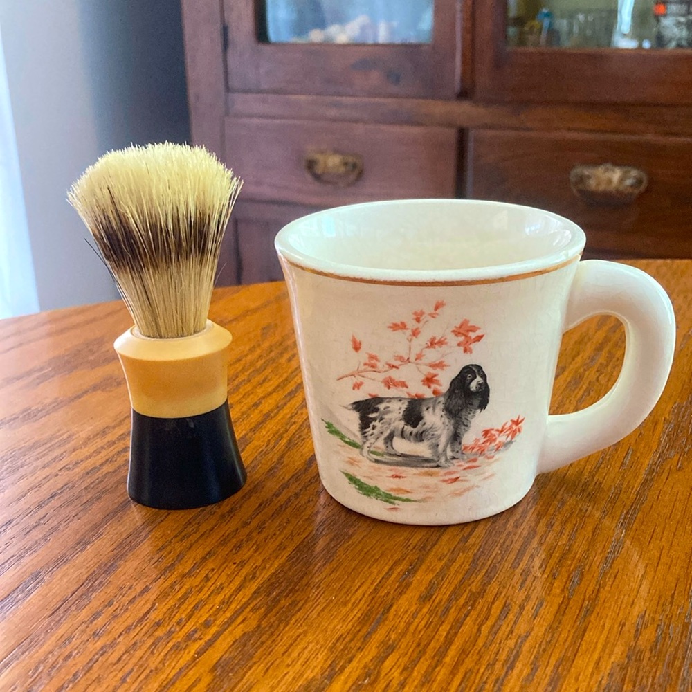 Ever-Ready Shaving Brush with Spaniel Shaving Cream Cup Antique